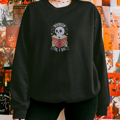 Bookish Till I Die Embroidered Halloween Reader Sweatshirt