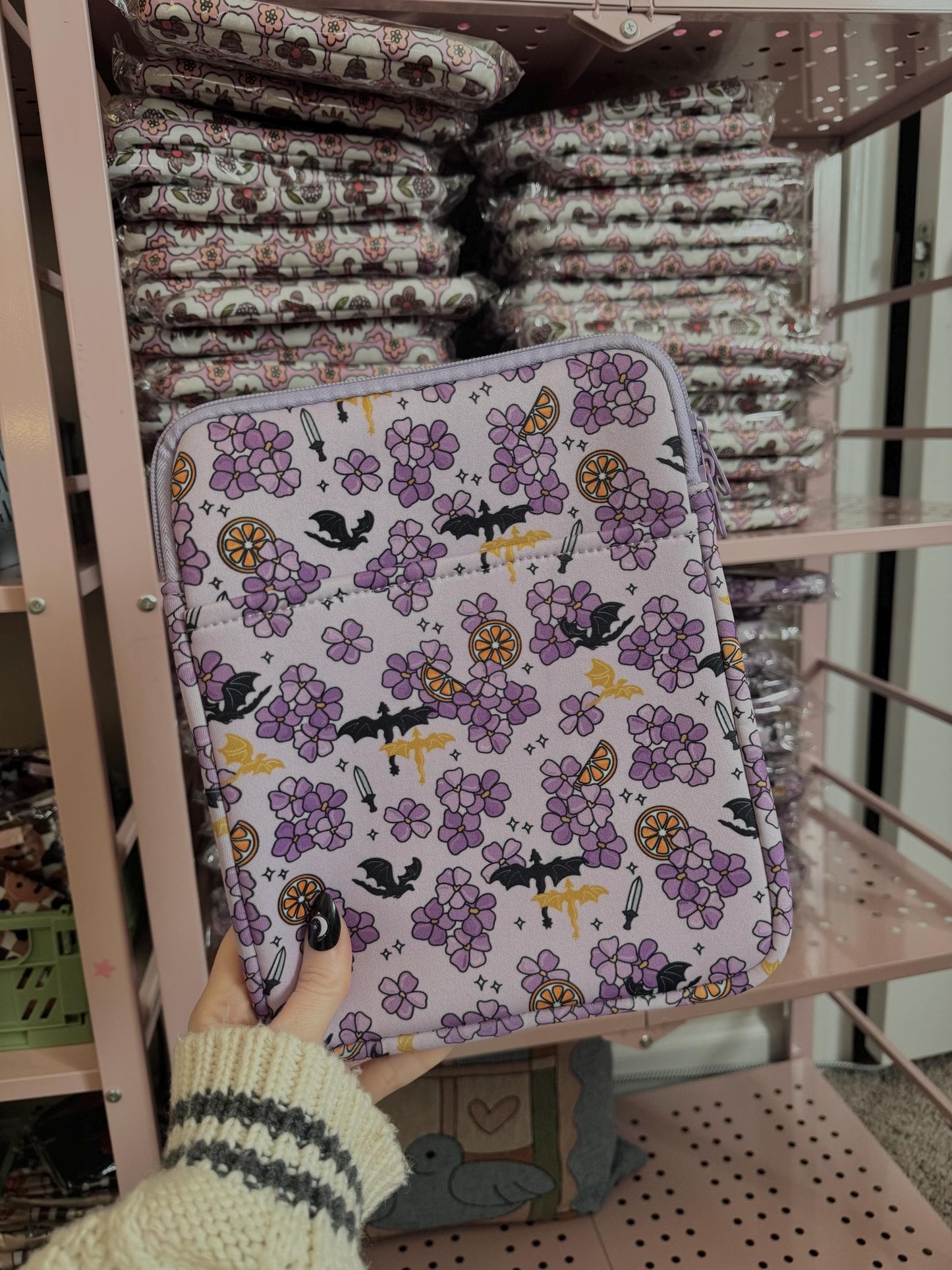 Violet and Dragons Book & Kindle Pouch, Medium E-Reader Zip up Book Sleeve, Violent Little Thing Bookish Gifts