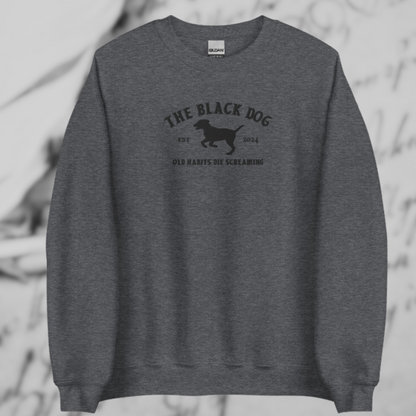 The Black Dog Poets Embroidered Crewneck Sweatshirt | Old Habits Die Screaming