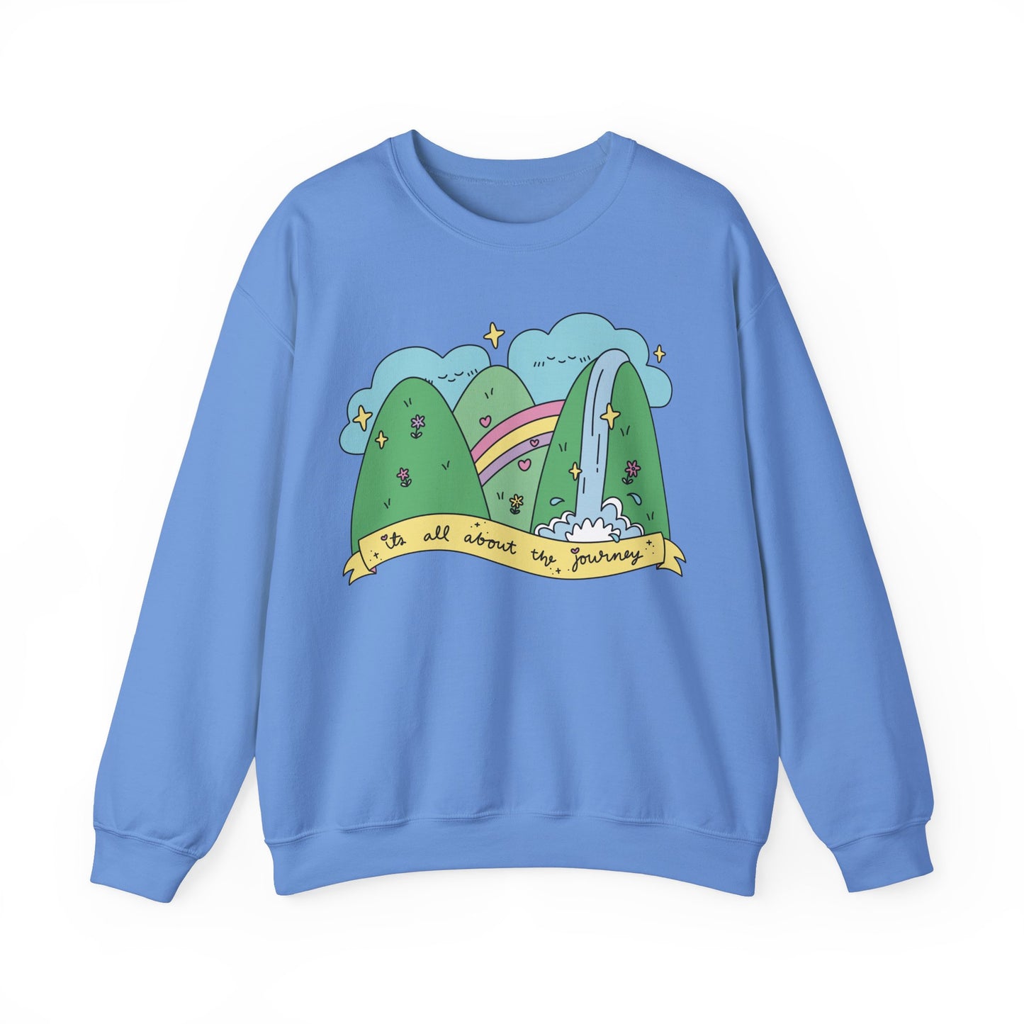 Positive Vibes Crewneck Sweatshirt, Cute Motivational Sweatshirt, Happy Cheerful Gifts, Quirky Trendy Kawaii art, It's All About the Journey
