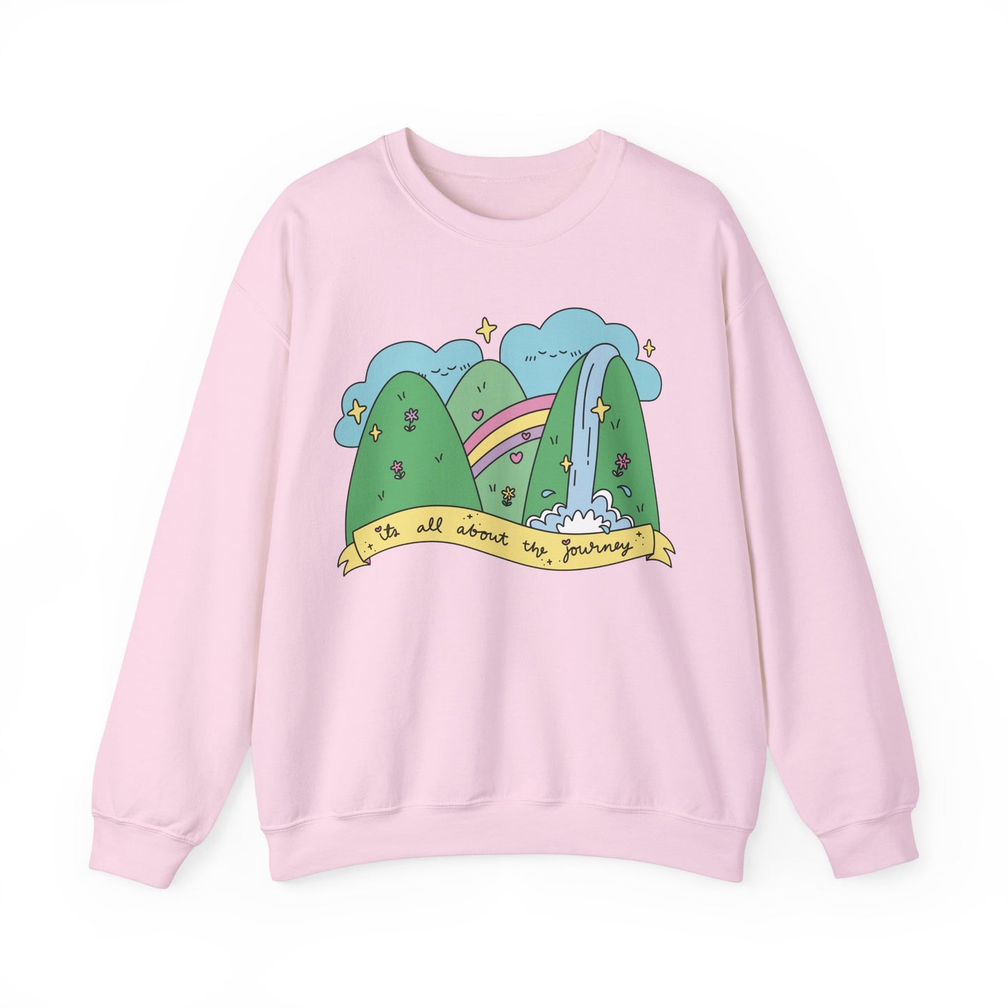Positive Vibes Crewneck Sweatshirt, Cute Motivational Sweatshirt, Happy Cheerful Gifts, Quirky Trendy Kawaii art, It's All About the Journey