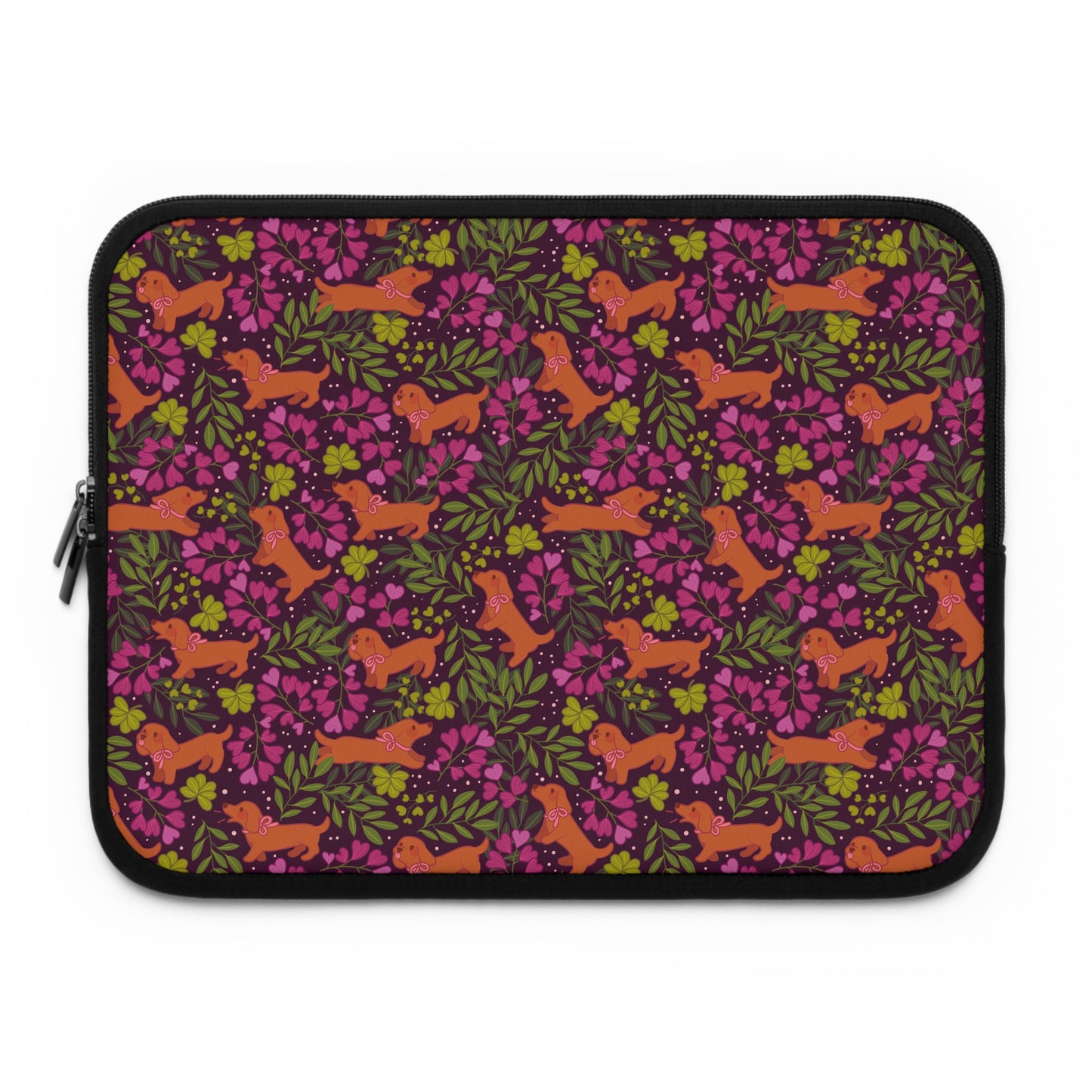 Dachshunds in Bloom Laptop Sleeve | Floral Dog Lover Padded Laptop Case