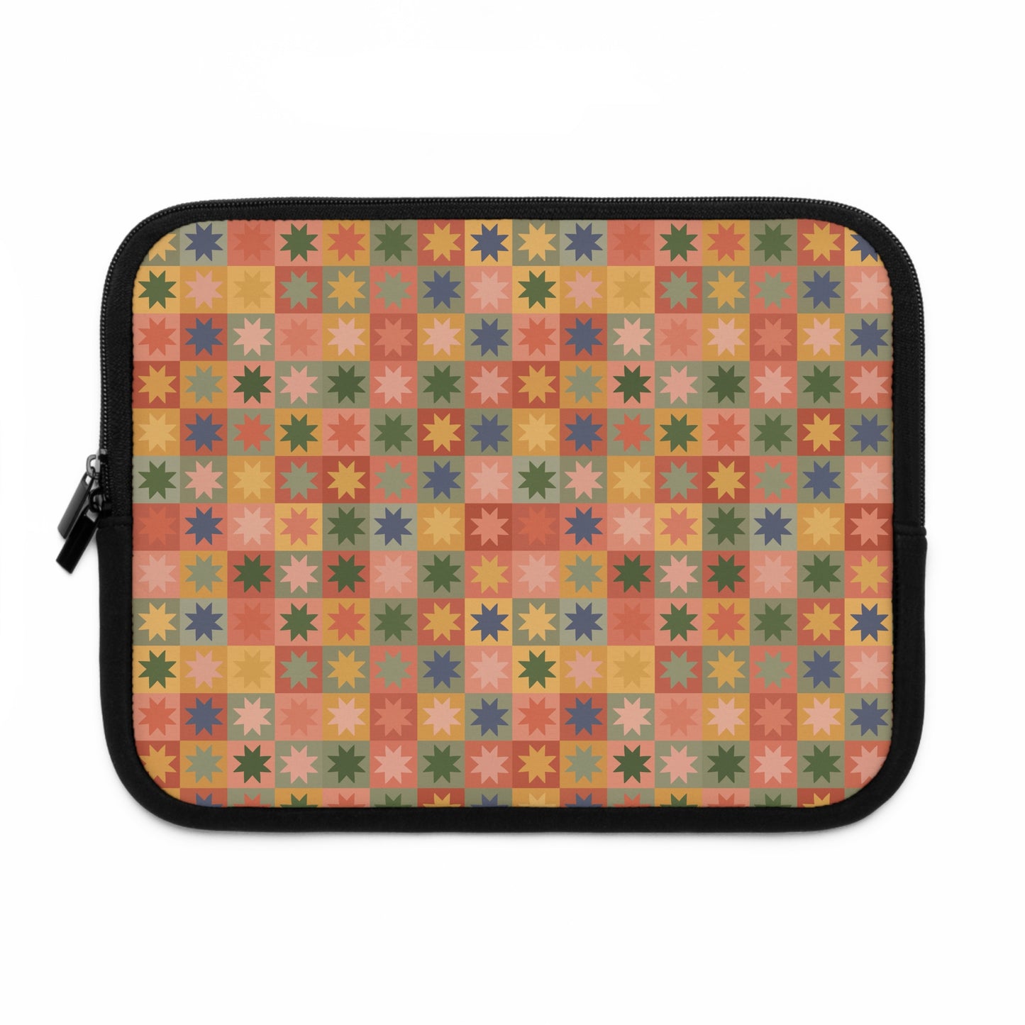 Retro Patchwork Star Pattern Laptop Sleeve, Vintage Quilt Inspired, Cute MacBook Cover, Padded Laptop Case, Cute office accessories
