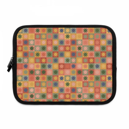 Retro Patchwork Star Pattern Laptop Sleeve, Vintage Quilt Inspired, Cute MacBook Cover, Padded Laptop Case, Cute office accessories