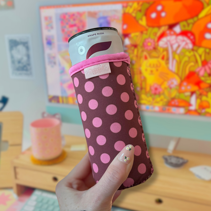 Pink & Brown Polka Dots Slim Can Sleeve