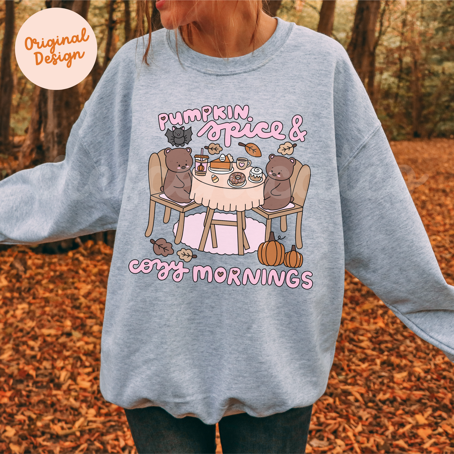 Pumpkin Spice and Cozy Mornings Fall Sweatshirt, Autumn Lover Crewneck, PSL Teddy Bears and Pumpkins