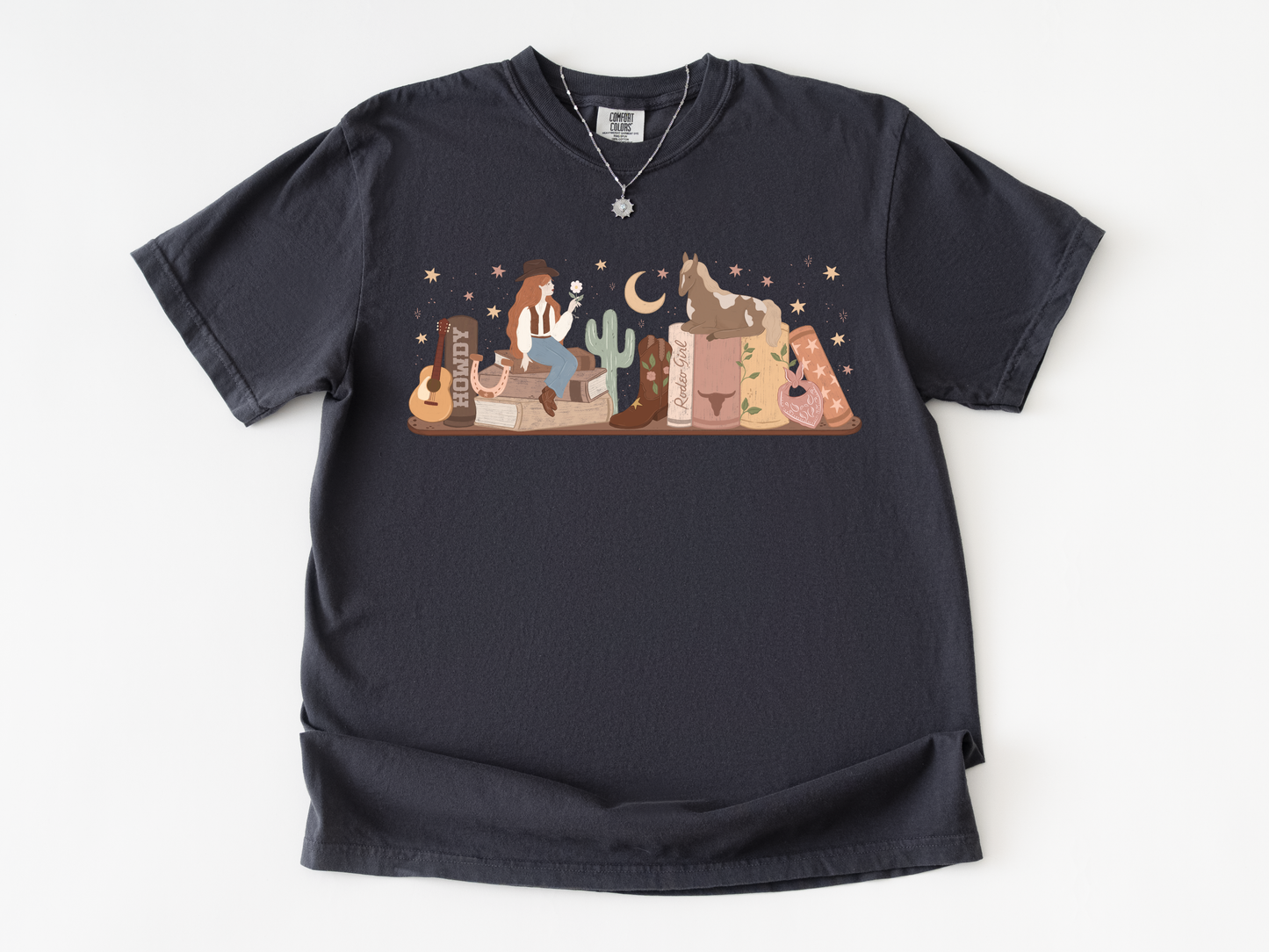 Cowboy Romance Bookshelf Tshirt ( Red Head)