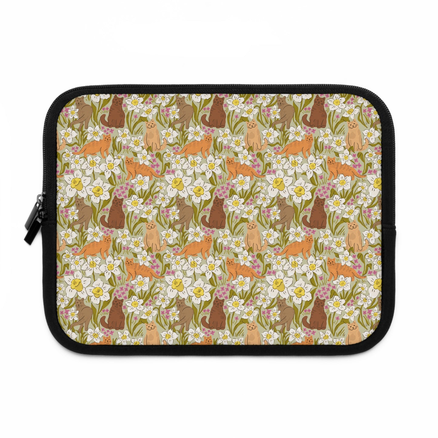 Vintage Cats and Green Florals Laptop Sleeve, Cat Lover Gifts, Cute Laptop Case, MacBook Case, Ipad Case