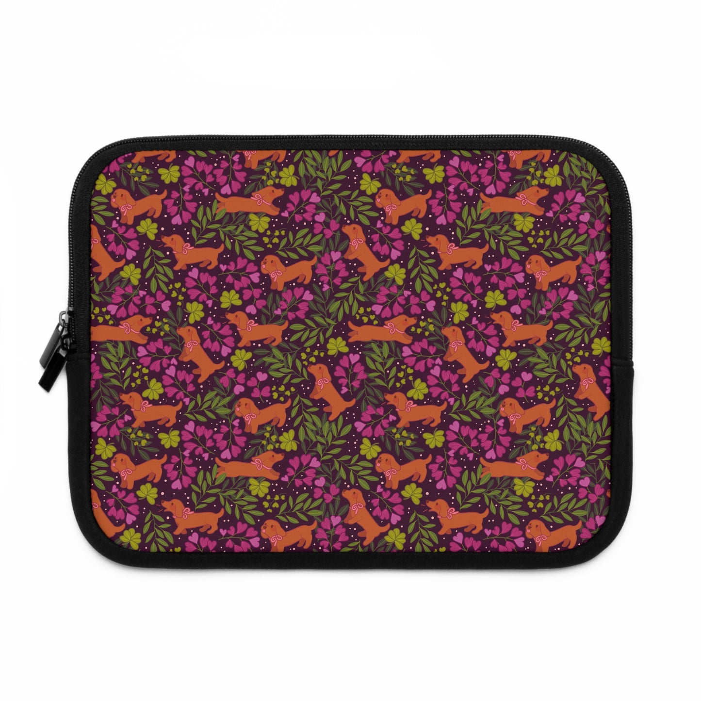 Dachshunds in Bloom Laptop Sleeve | Floral Dog Lover Padded Laptop Case