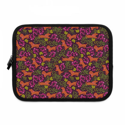 Dachshunds in Bloom Laptop Sleeve | Floral Dog Lover Padded Laptop Case