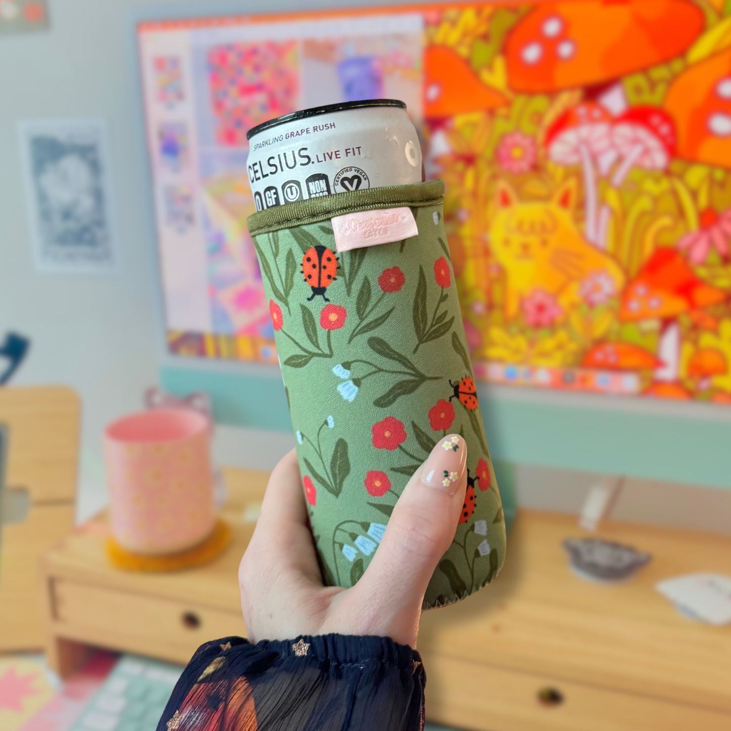 Lady Bug Garden Slim Can Sleeve