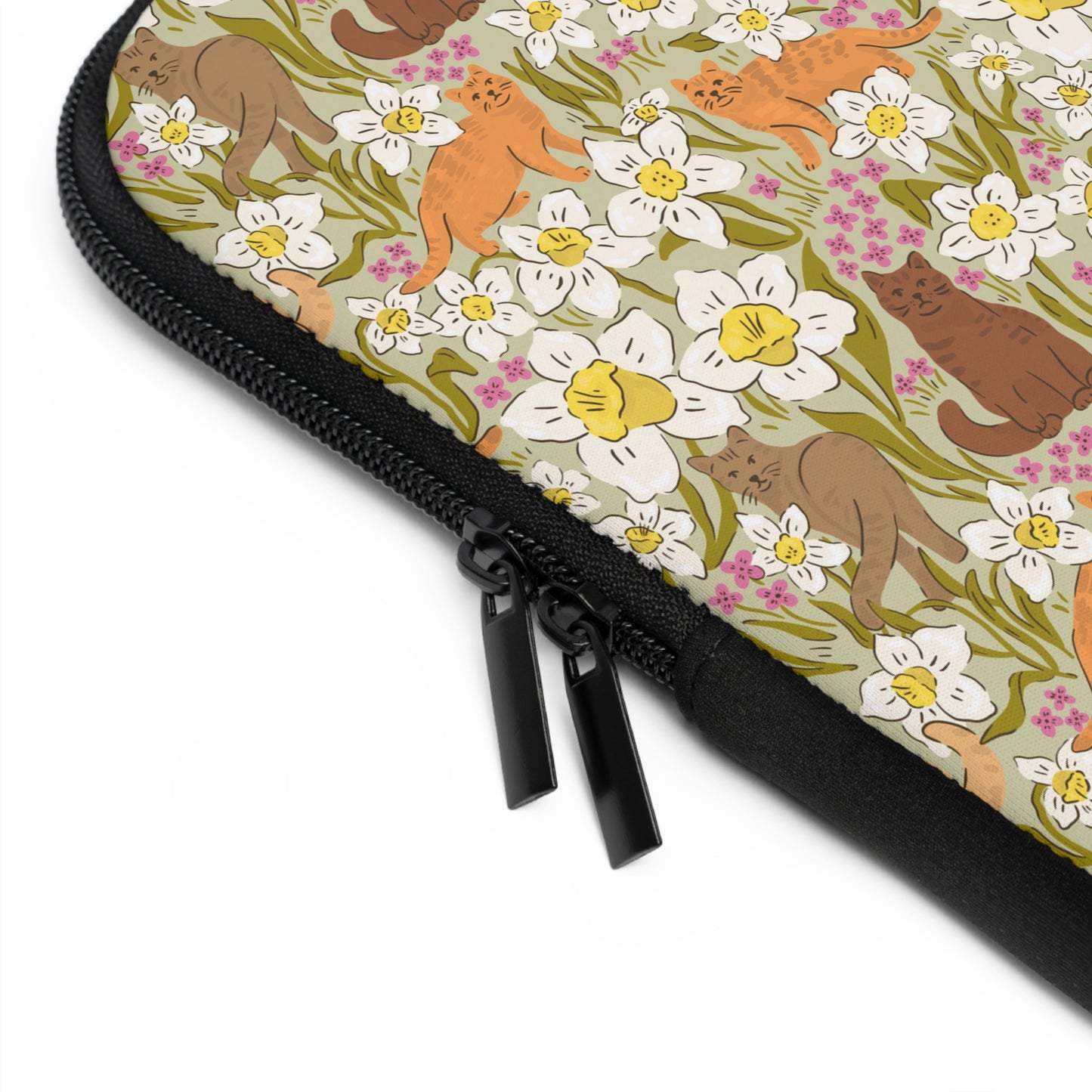 Vintage Cats and Green Florals Laptop Sleeve, Cat Lover Gifts, Cute Laptop Case, MacBook Case, Ipad Case