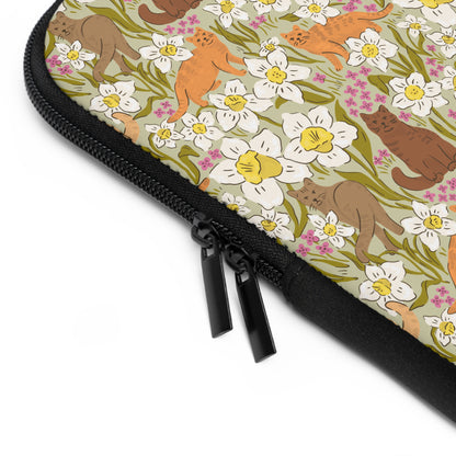Vintage Cats and Green Florals Laptop Sleeve, Cat Lover Gifts, Cute Laptop Case, MacBook Case, Ipad Case