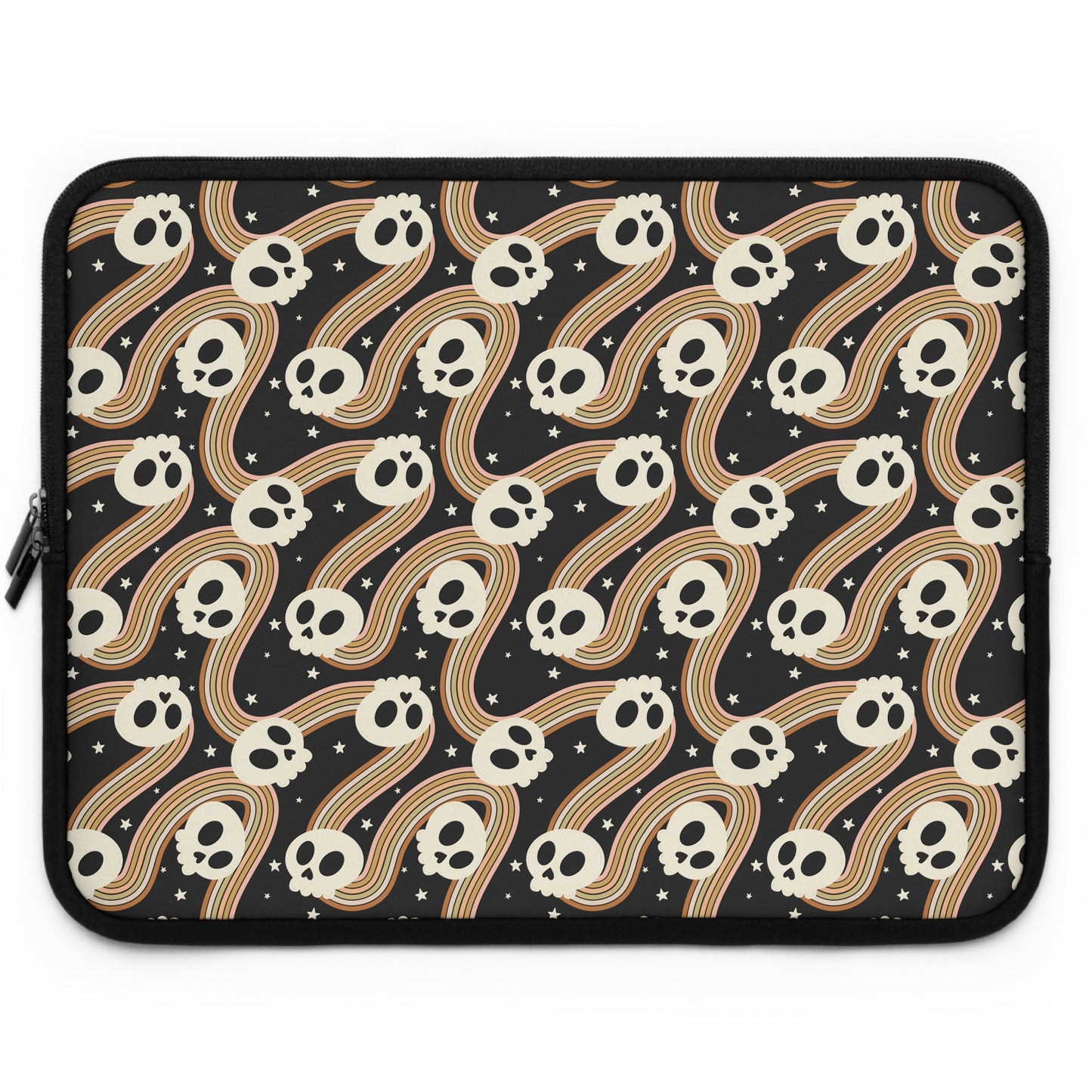 Retro Skull Wavy Rainbow Laptop Sleeve, Spooky Cute Gifts, Halloween Lovers, Kawaii Goth Design, Cute Tech Accessories
