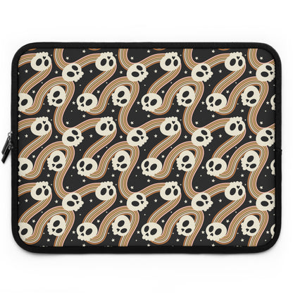 Retro Skull Wavy Rainbow Laptop Sleeve, Spooky Cute Gifts, Halloween Lovers, Kawaii Goth Design, Cute Tech Accessories