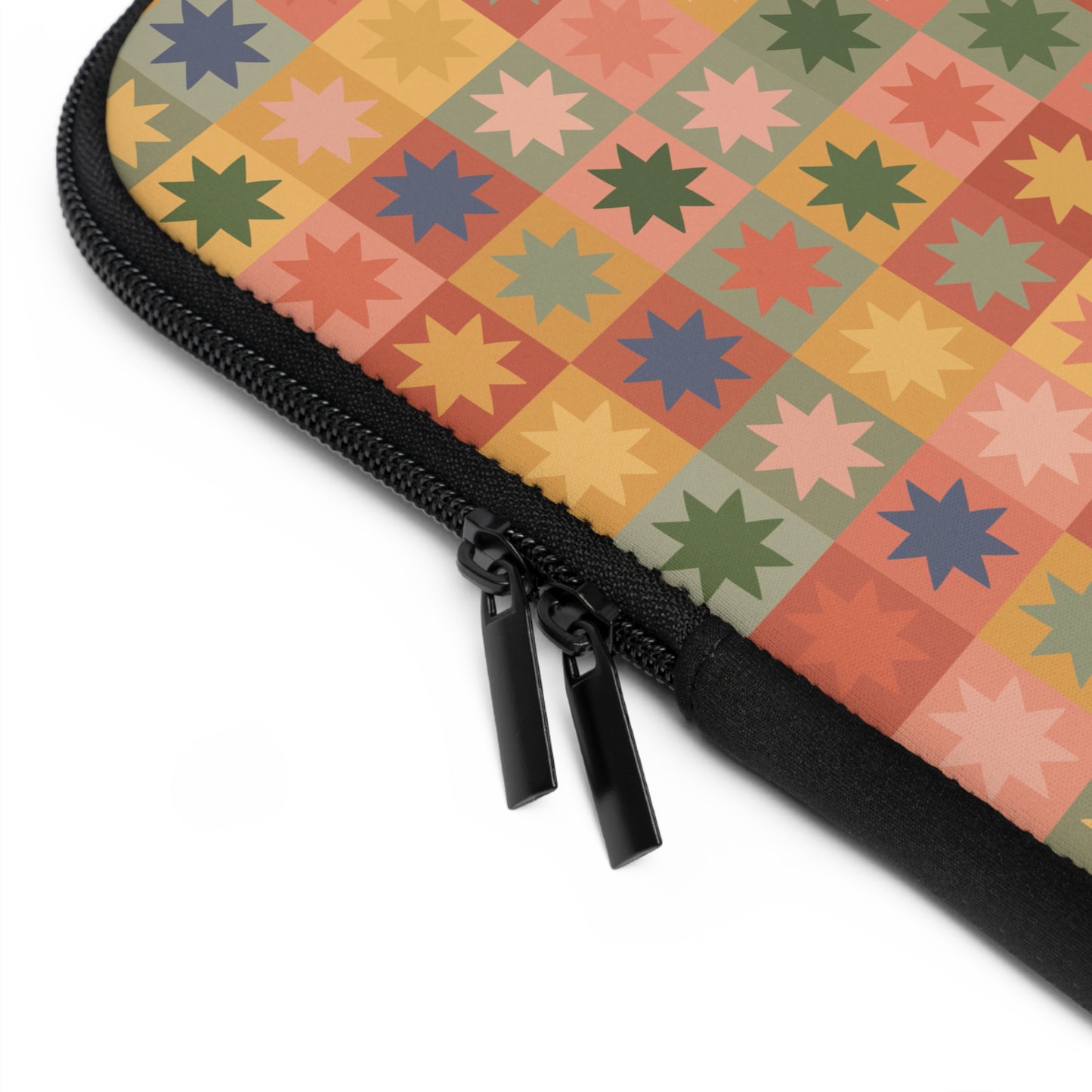 Retro Patchwork Star Pattern Laptop Sleeve, Vintage Quilt Inspired, Cute MacBook Cover, Padded Laptop Case, Cute office accessories