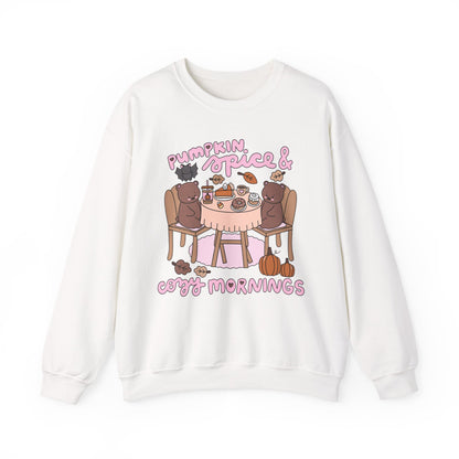 Pumpkin Spice and Cozy Mornings Fall Sweatshirt, Autumn Lover Crewneck, PSL Teddy Bears and Pumpkins