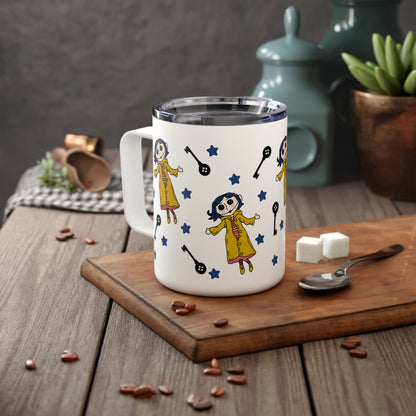 Witchy Twitchy Button Eye Girl Insulated Travel Mug