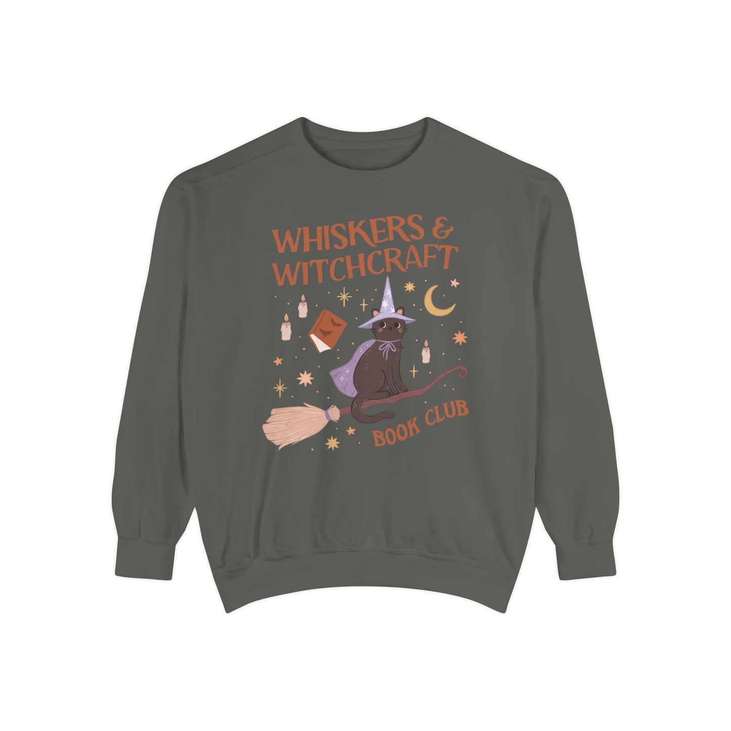 Whiskers and Witchcraft Book Club Crewneck - Witchy Bookish Halloween Comfort Colors Sweatshirt