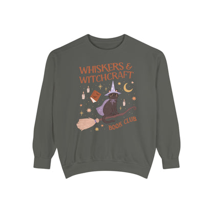 Whiskers and Witchcraft Book Club Crewneck - Witchy Bookish Halloween Comfort Colors Sweatshirt