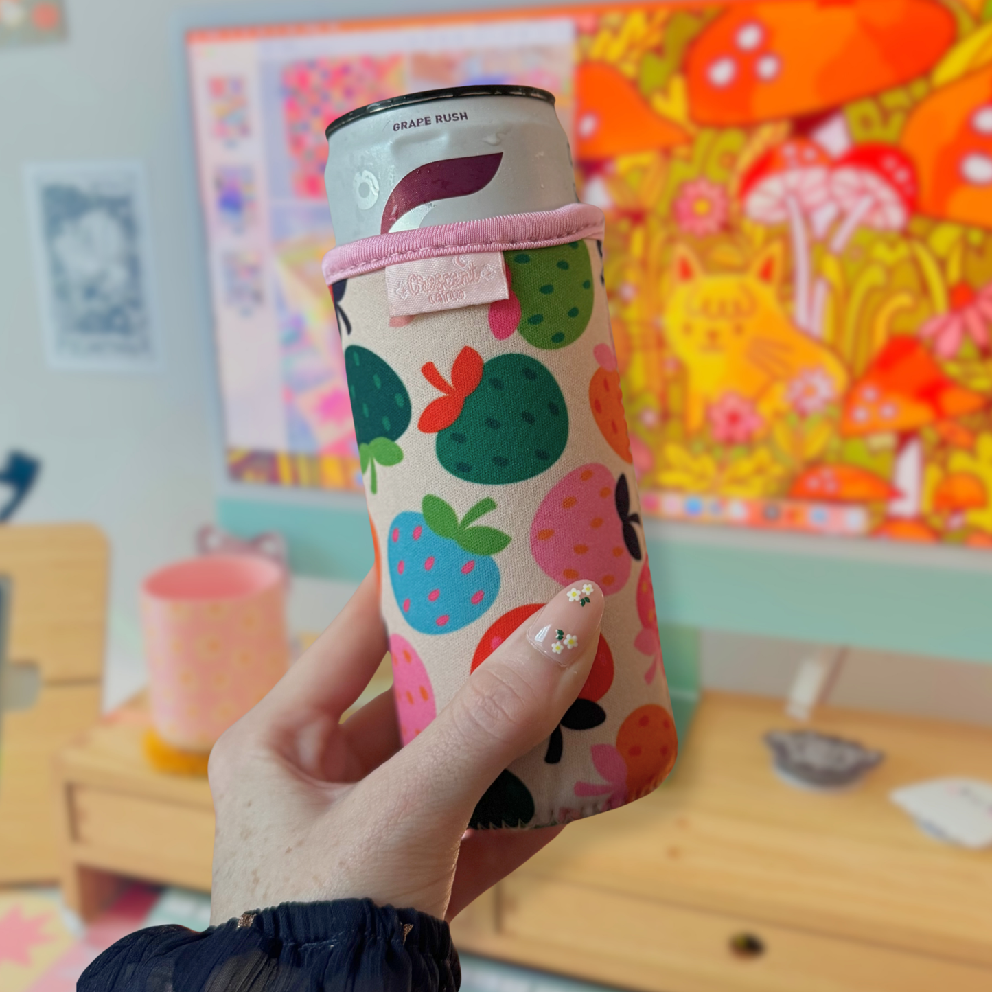 Kawaii Strawberries Slim Can Sleeve