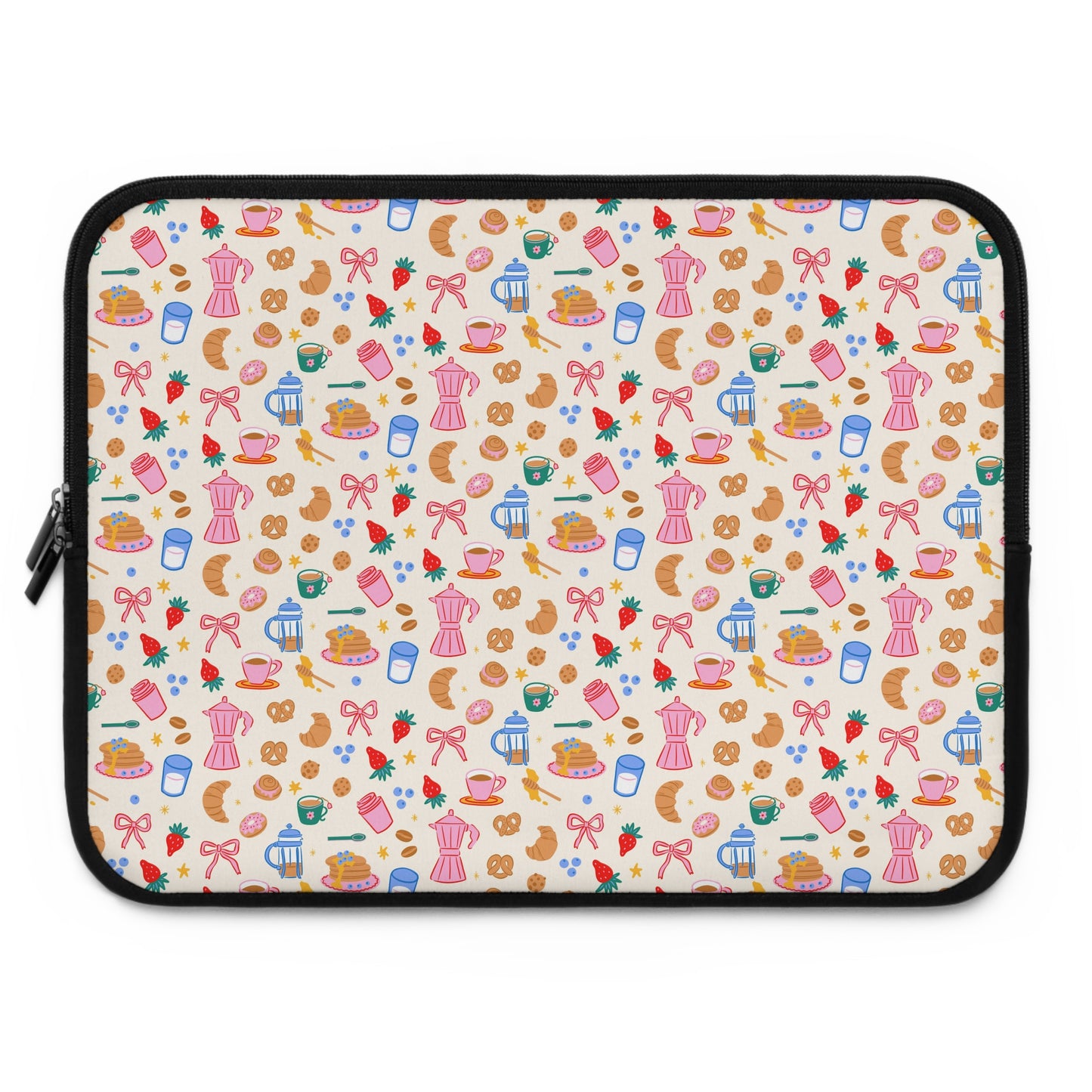 Sunday Brunch Laptop Sleeve, Coffee and Croissant , Padded Laptop Case, Cute office accessories