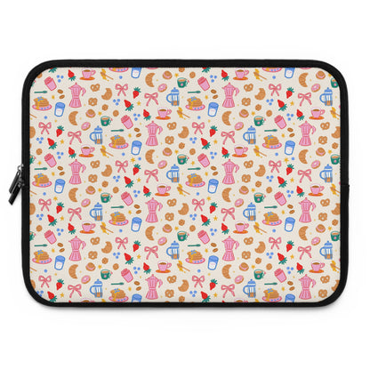 Sunday Brunch Laptop Sleeve, Coffee and Croissant , Padded Laptop Case, Cute office accessories