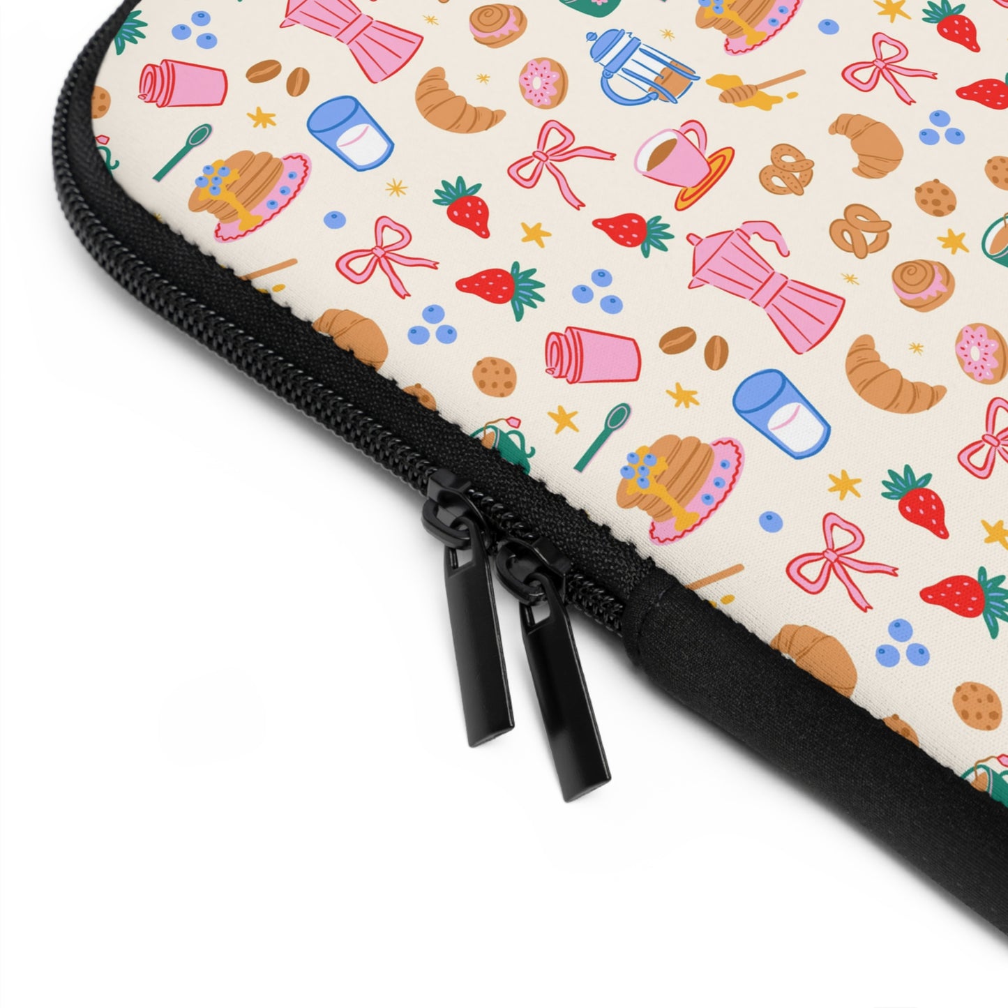Sunday Brunch Laptop Sleeve, Coffee and Croissant , Padded Laptop Case, Cute office accessories