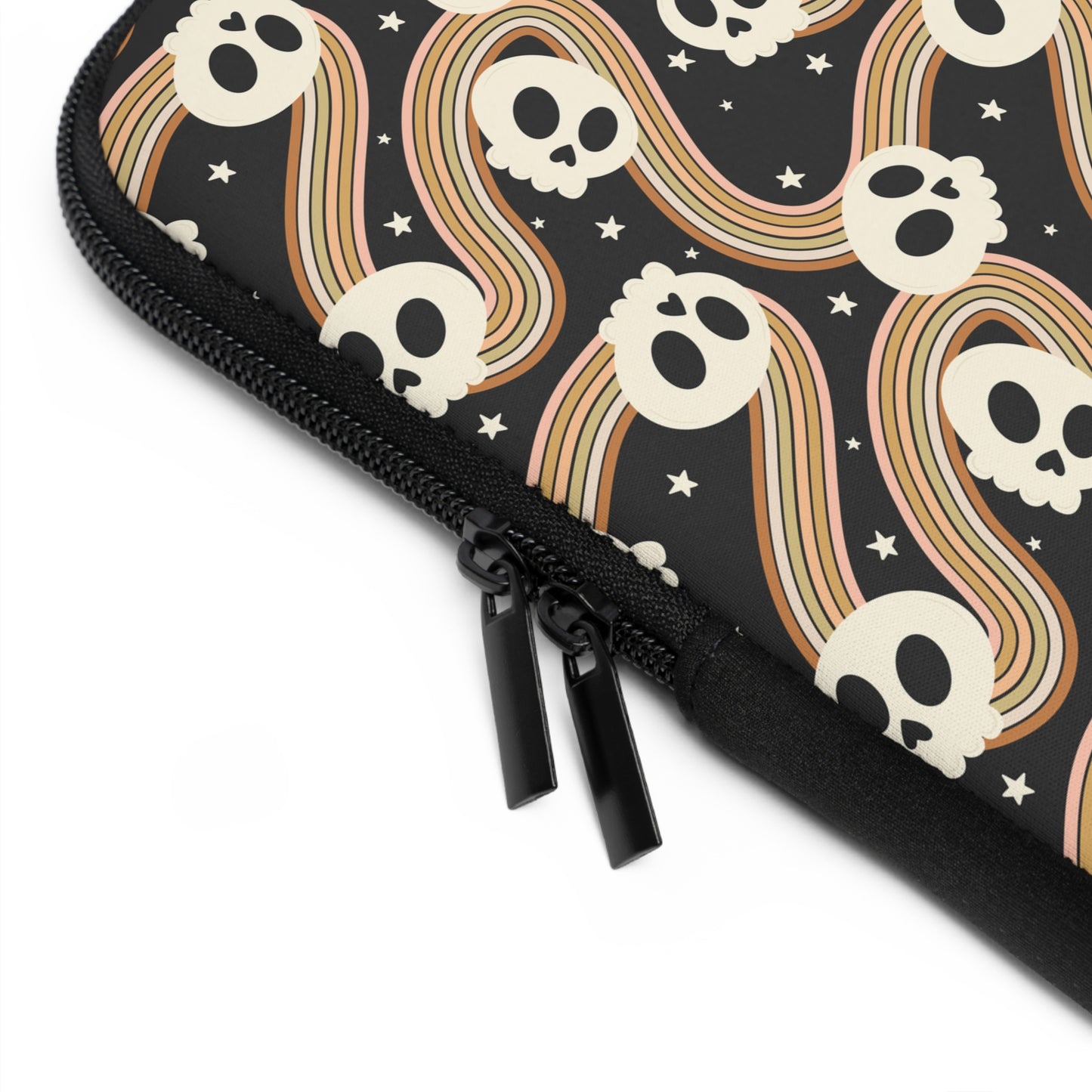 Retro Skull Wavy Rainbow Laptop Sleeve, Spooky Cute Gifts, Halloween Lovers, Kawaii Goth Design, Cute Tech Accessories