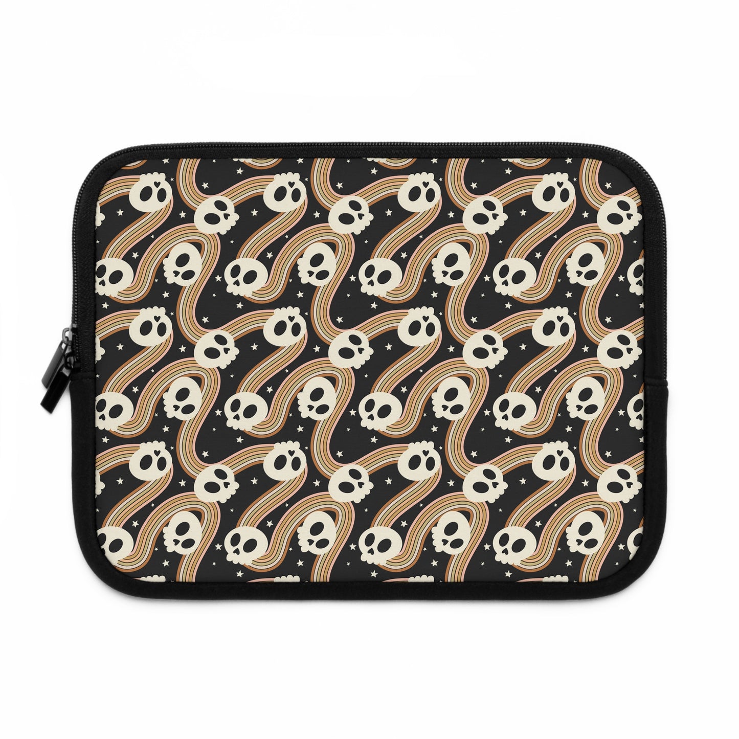 Retro Skull Wavy Rainbow Laptop Sleeve, Spooky Cute Gifts, Halloween Lovers, Kawaii Goth Design, Cute Tech Accessories