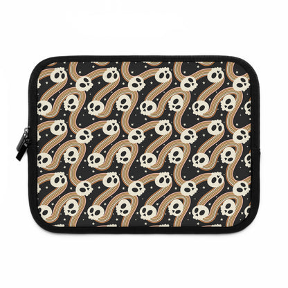 Retro Skull Wavy Rainbow Laptop Sleeve, Spooky Cute Gifts, Halloween Lovers, Kawaii Goth Design, Cute Tech Accessories