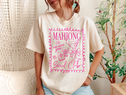 Mahjong Social Club T-shirt | Pink Mahjong Tiles Graphic