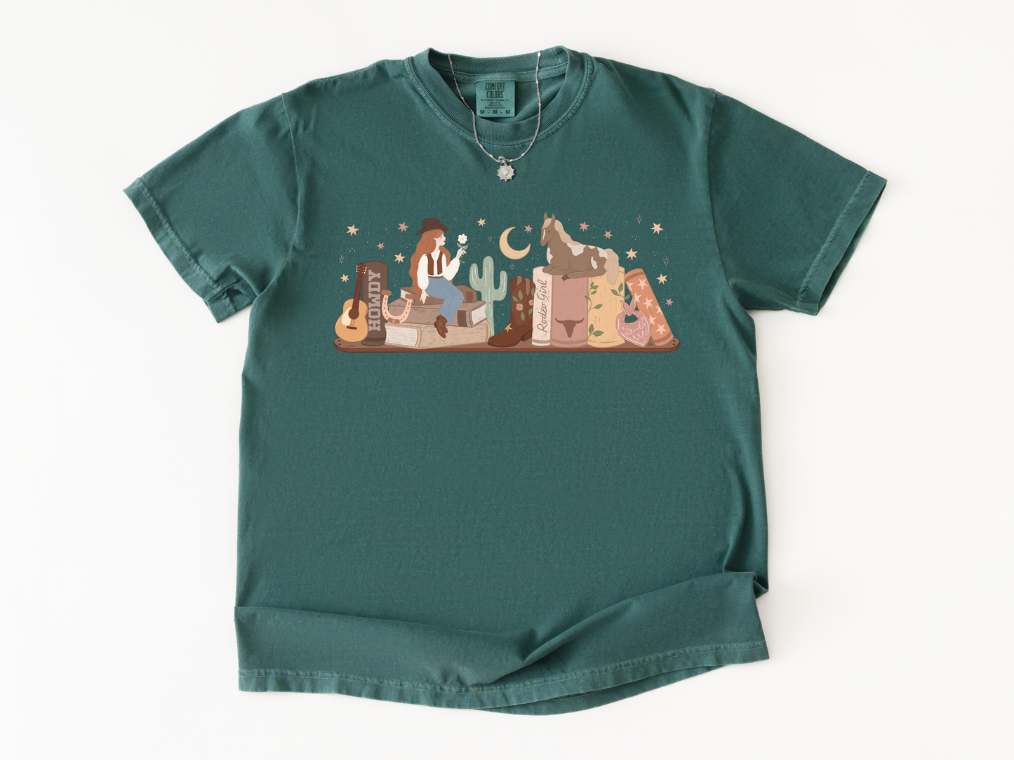 Cowboy Romance Bookshelf Tshirt ( Red Head)