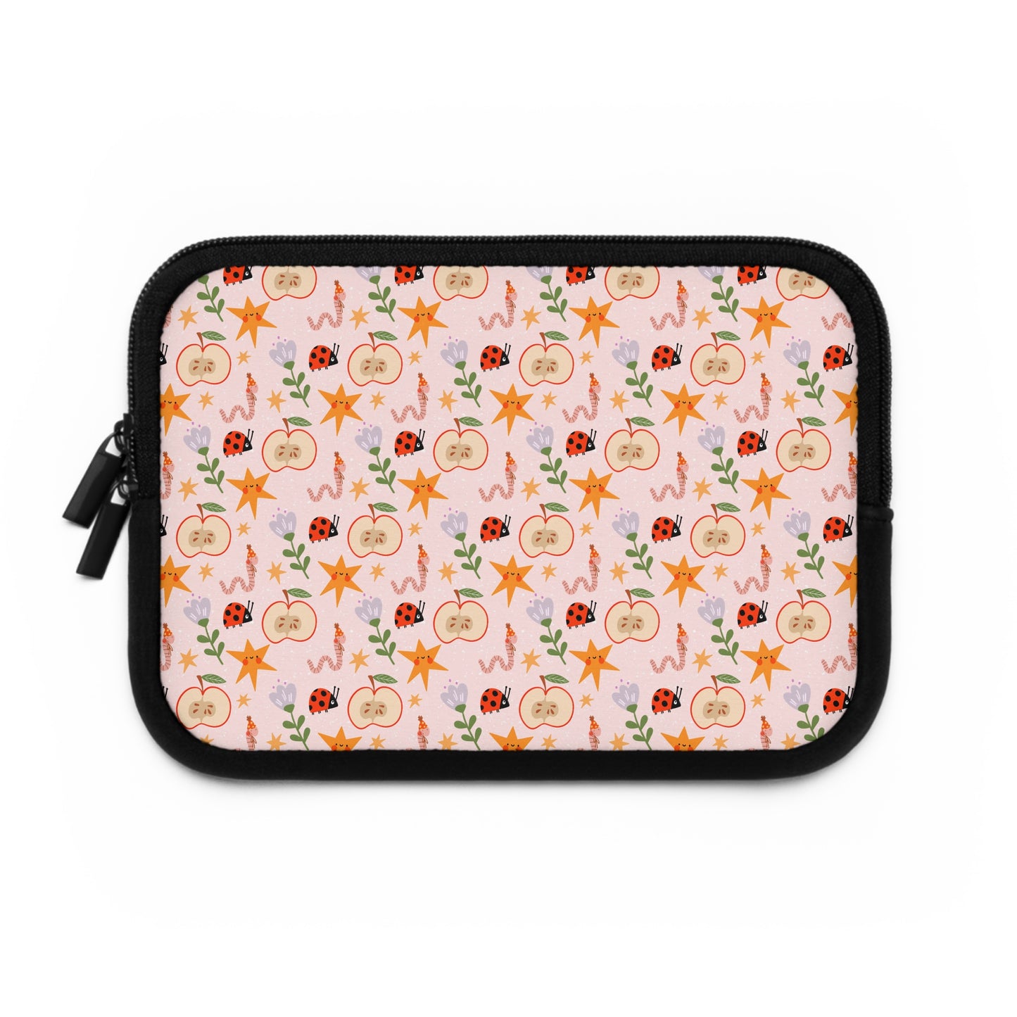 Quirky and Whimsical Laptop Sleeve | Cute Apple Worms and Stars Floral Design