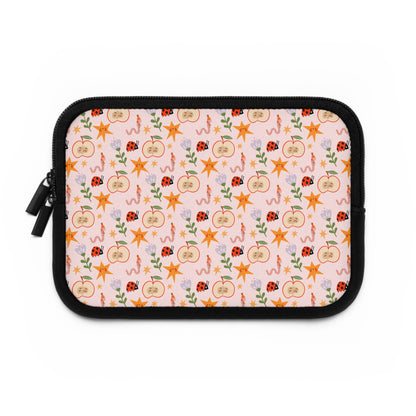 Quirky and Whimsical Laptop Sleeve | Cute Apple Worms and Stars Floral Design