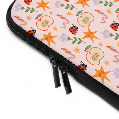 Quirky and Whimsical Laptop Sleeve | Cute Apple Worms and Stars Floral Design