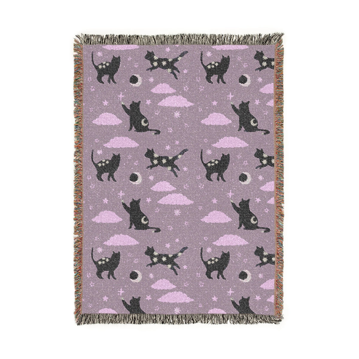 Lunar Cats Whimsical Woven Blanket