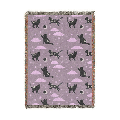 Lunar Cats Whimsical Woven Blanket