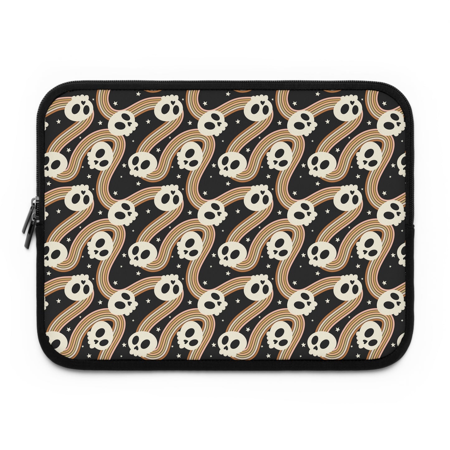 Retro Skull Wavy Rainbow Laptop Sleeve, Spooky Cute Gifts, Halloween Lovers, Kawaii Goth Design, Cute Tech Accessories