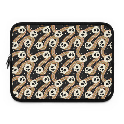 Retro Skull Wavy Rainbow Laptop Sleeve, Spooky Cute Gifts, Halloween Lovers, Kawaii Goth Design, Cute Tech Accessories