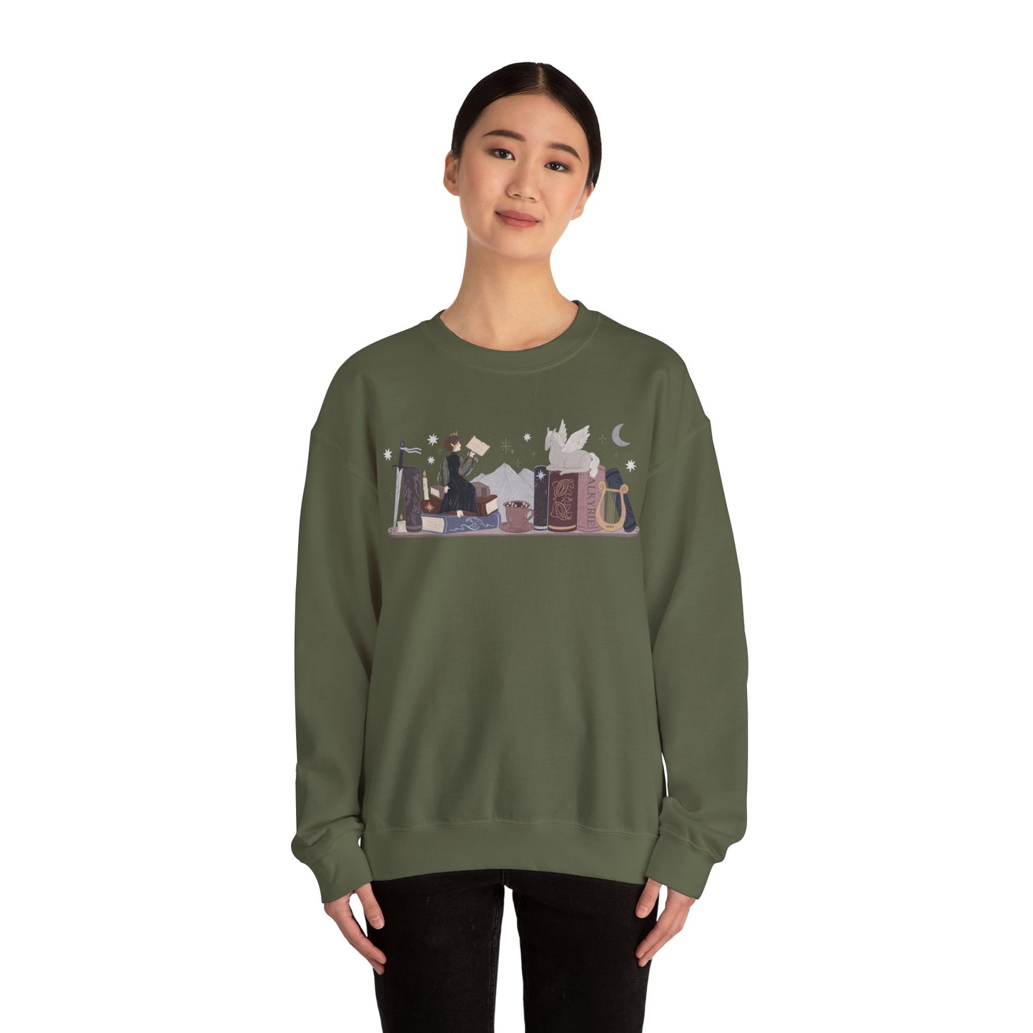 Nesta ACOTAR Bookshelf Gildan Crewneck Sweatshirt, SJM Fantasy Reader Merch, Velaris Night Court, Valkyrie, Bookish Gifts