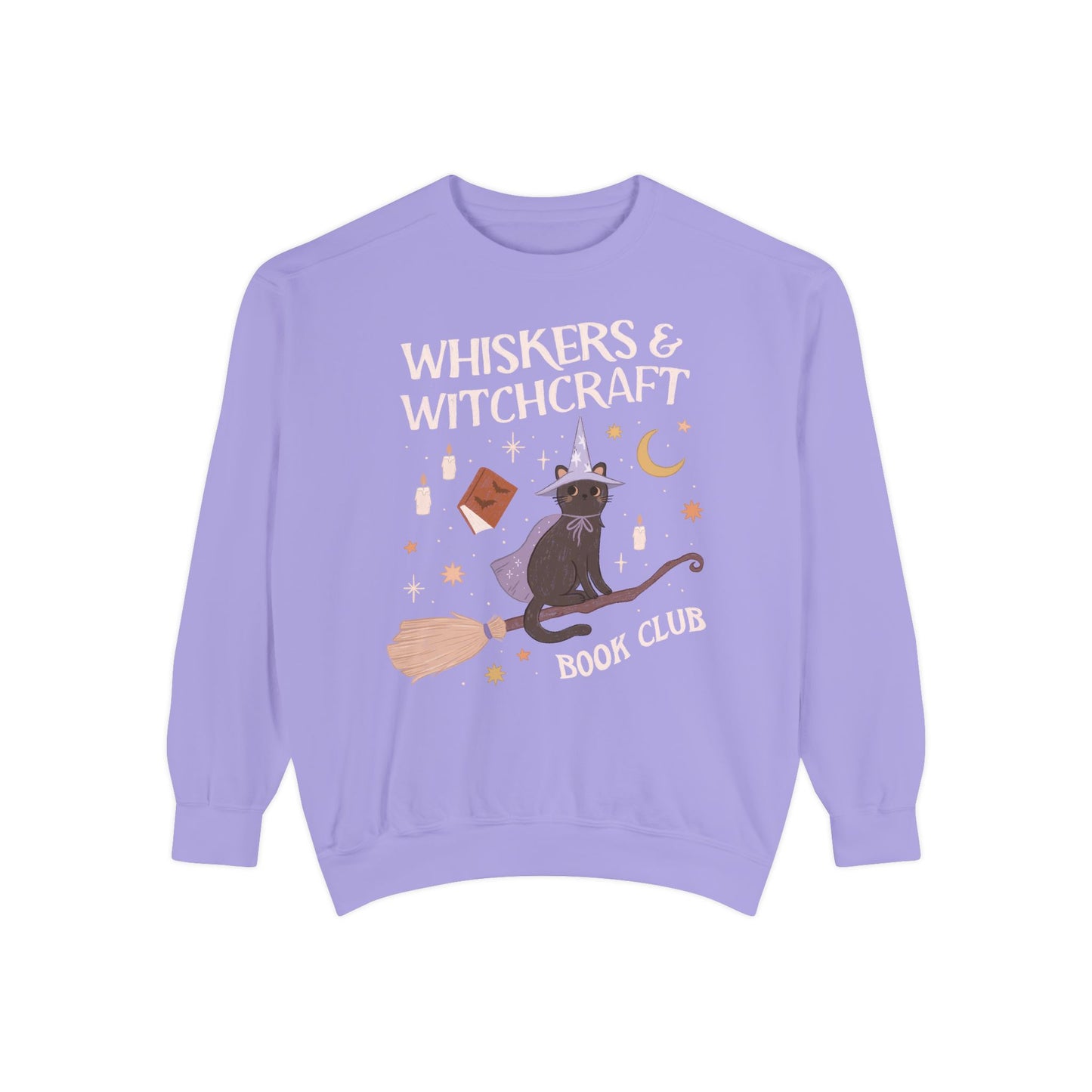 Whiskers and Witchcraft Book Club Crewneck - Witchy Bookish Halloween Comfort Colors Sweatshirt