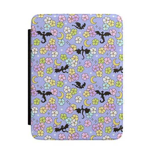 Pastel Floral Moon and Bat Kindle Case | Purple Flower Pattern