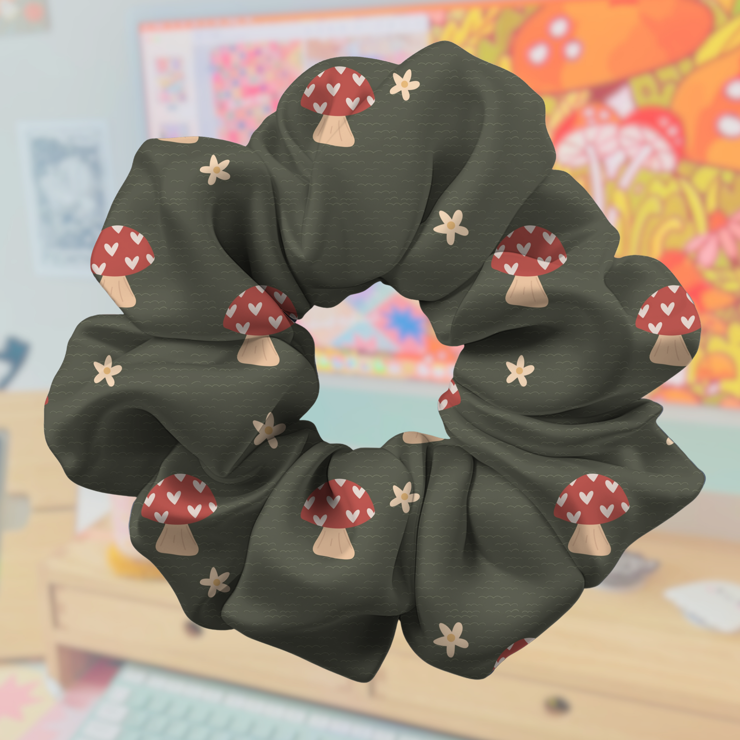 Mushroom Meadows Satin Scrunchie & Claw Clip