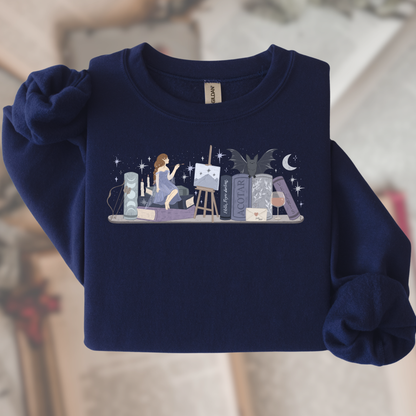 Feyre ACOTAR Bookshelf Gildan Crewneck Sweatshirt, SJM Fantasy Reader Merch, Velaris Night Court, Bookish Gifts