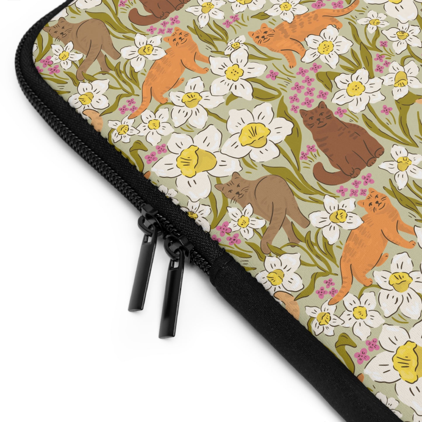 Vintage Cats and Green Florals Laptop Sleeve, Cat Lover Gifts, Cute Laptop Case, MacBook Case, Ipad Case