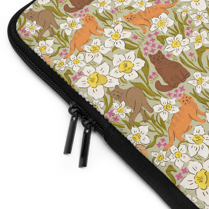Vintage Cats and Green Florals Laptop Sleeve, Cat Lover Gifts, Cute Laptop Case, MacBook Case, Ipad Case