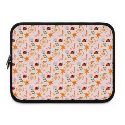 Quirky and Whimsical Laptop Sleeve | Cute Apple Worms and Stars Floral Design