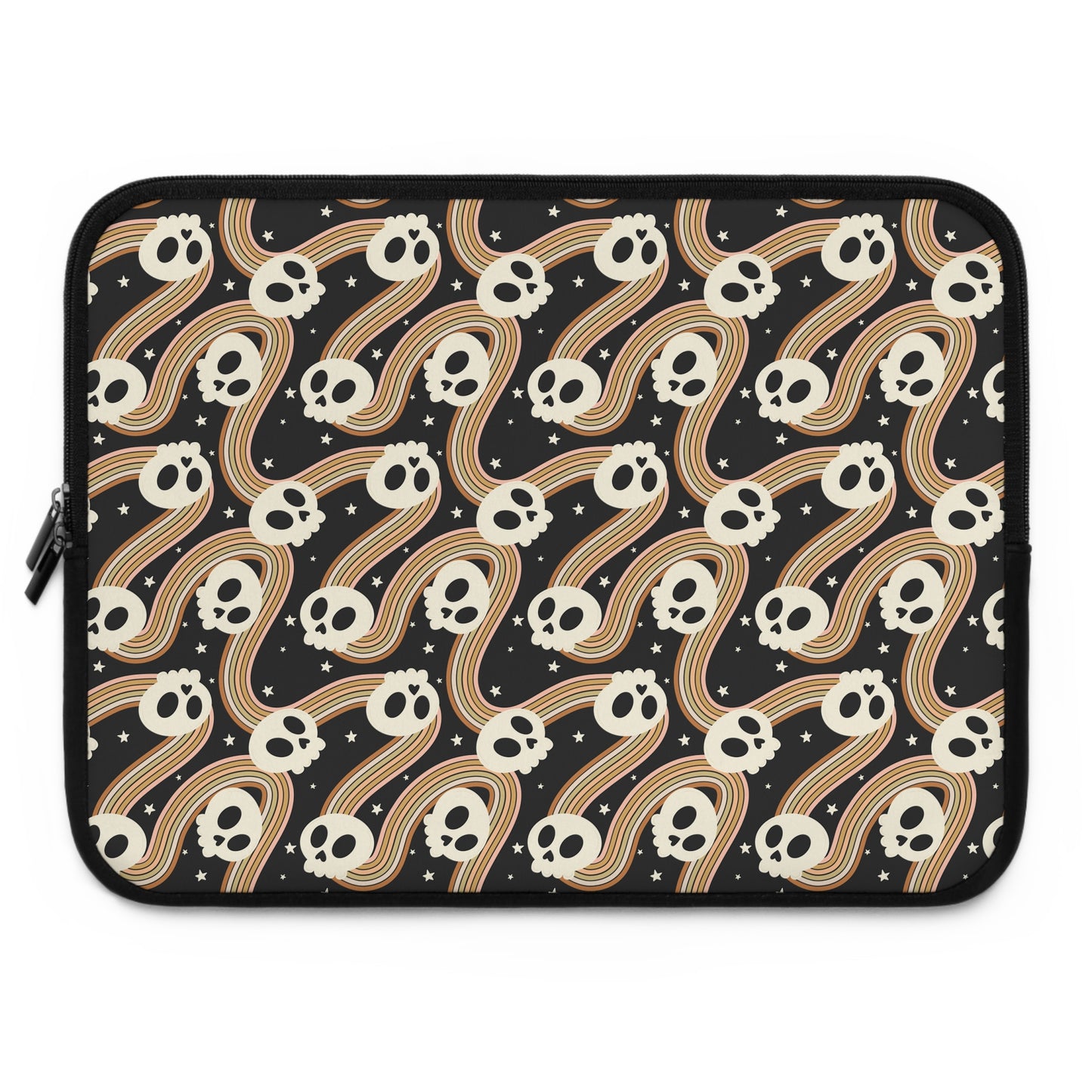Retro Skull Wavy Rainbow Laptop Sleeve, Spooky Cute Gifts, Halloween Lovers, Kawaii Goth Design, Cute Tech Accessories