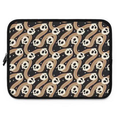 Retro Skull Wavy Rainbow Laptop Sleeve, Spooky Cute Gifts, Halloween Lovers, Kawaii Goth Design, Cute Tech Accessories